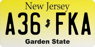 NJ license plate A36FKA