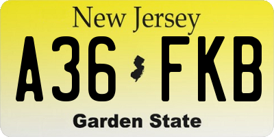NJ license plate A36FKB