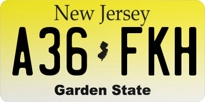 NJ license plate A36FKH