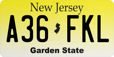 NJ license plate A36FKL