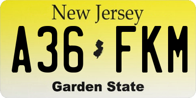 NJ license plate A36FKM