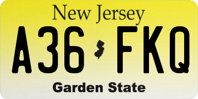 NJ license plate A36FKQ