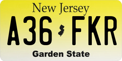 NJ license plate A36FKR