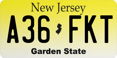 NJ license plate A36FKT