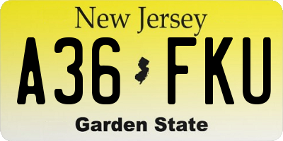 NJ license plate A36FKU