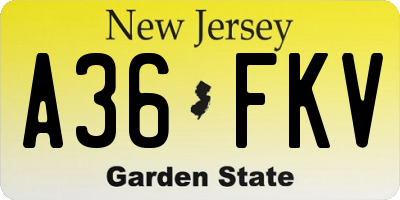 NJ license plate A36FKV