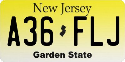 NJ license plate A36FLJ