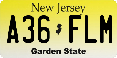 NJ license plate A36FLM