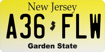 NJ license plate A36FLW