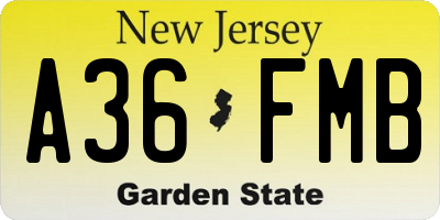 NJ license plate A36FMB