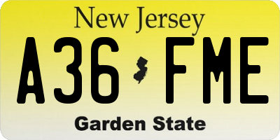 NJ license plate A36FME