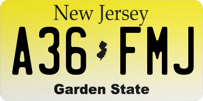 NJ license plate A36FMJ