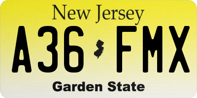 NJ license plate A36FMX