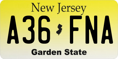 NJ license plate A36FNA
