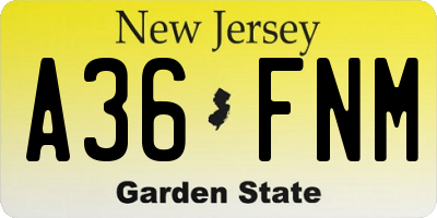 NJ license plate A36FNM