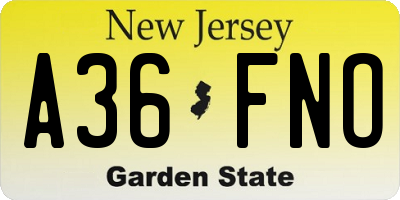 NJ license plate A36FNO