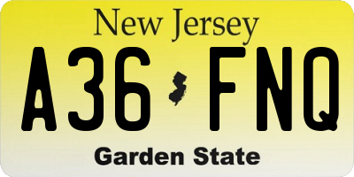 NJ license plate A36FNQ
