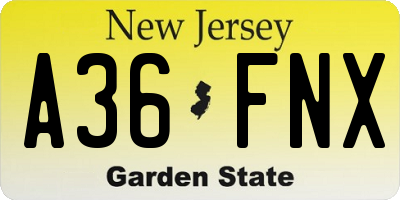 NJ license plate A36FNX