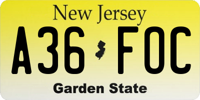 NJ license plate A36FOC