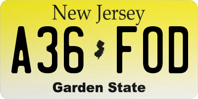 NJ license plate A36FOD