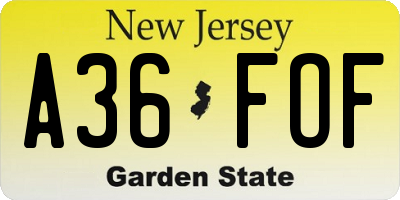 NJ license plate A36FOF