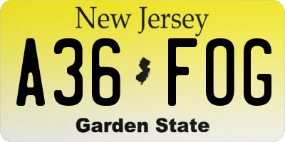 NJ license plate A36FOG