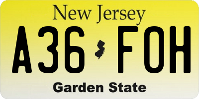 NJ license plate A36FOH