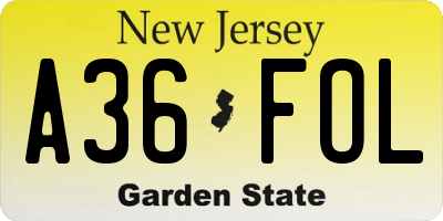 NJ license plate A36FOL