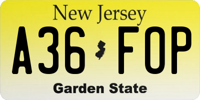 NJ license plate A36FOP