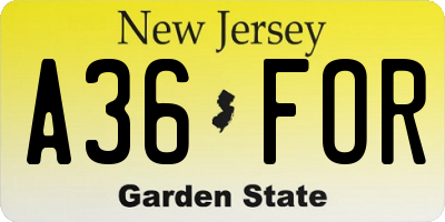 NJ license plate A36FOR