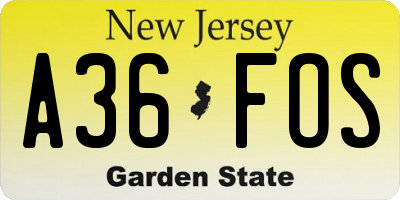 NJ license plate A36FOS