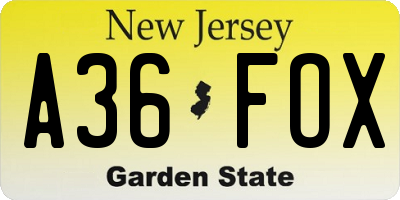 NJ license plate A36FOX