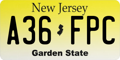 NJ license plate A36FPC