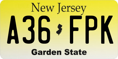 NJ license plate A36FPK
