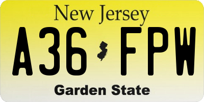 NJ license plate A36FPW