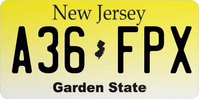 NJ license plate A36FPX