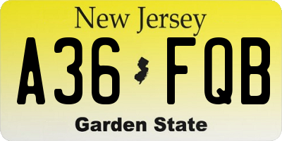 NJ license plate A36FQB