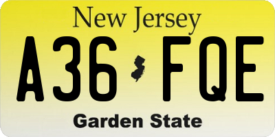 NJ license plate A36FQE