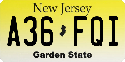 NJ license plate A36FQI
