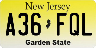 NJ license plate A36FQL