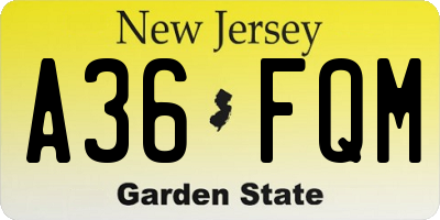 NJ license plate A36FQM