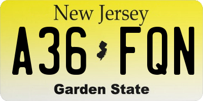 NJ license plate A36FQN