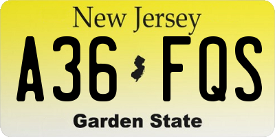 NJ license plate A36FQS