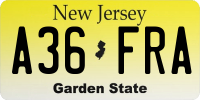NJ license plate A36FRA
