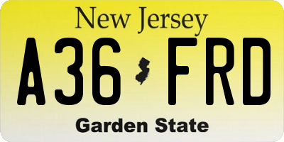 NJ license plate A36FRD