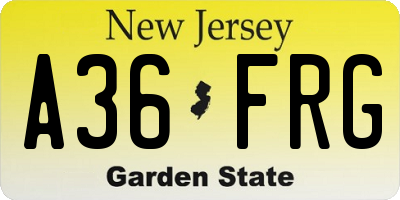 NJ license plate A36FRG