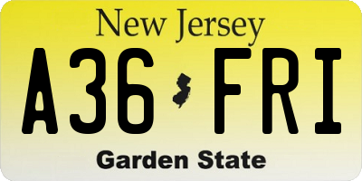 NJ license plate A36FRI