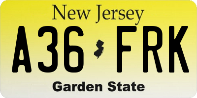 NJ license plate A36FRK