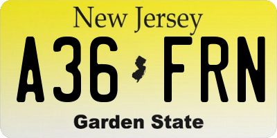 NJ license plate A36FRN