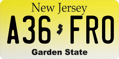 NJ license plate A36FRO